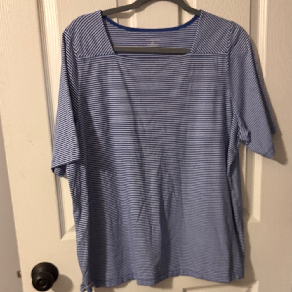 Lands' End Blue Striped Short Sleeve Tee